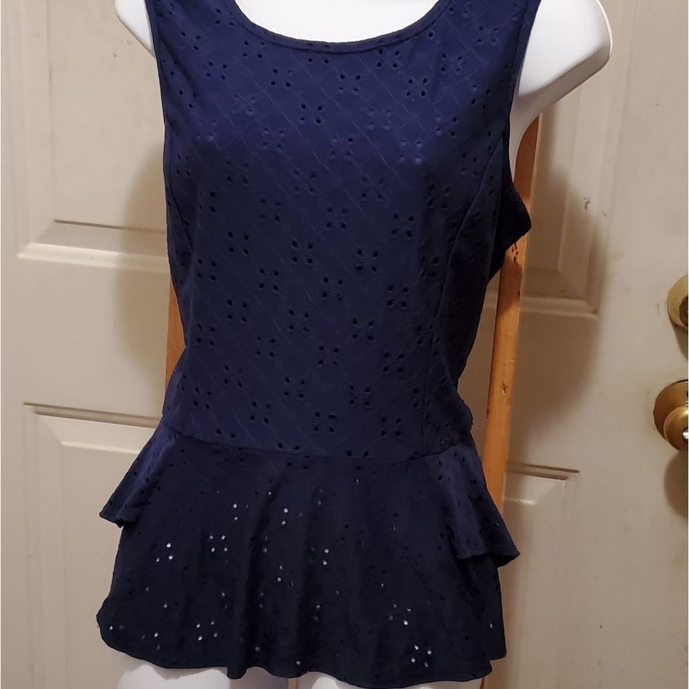 BCX Blouse Women XLarge Peplum Sleeveless Eyelet Cottagecore Whimsical Fairycore
